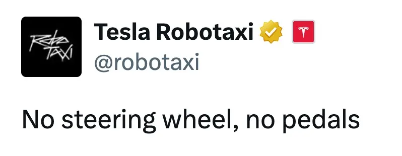 Screenshot of a tweet from the Tesla Robotaxi account that reads 