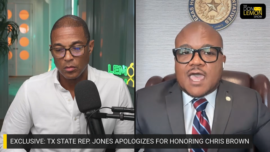 Don Lemon interviewing Texas State Rep. Jones about his apology for honoring Chris Brown.
