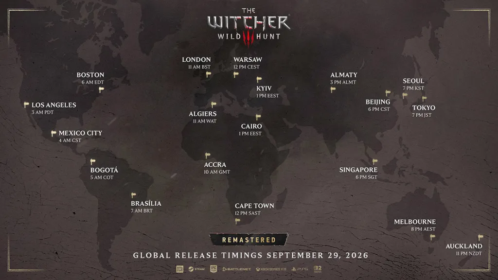The Witcher 3 Remastered Release Times Map