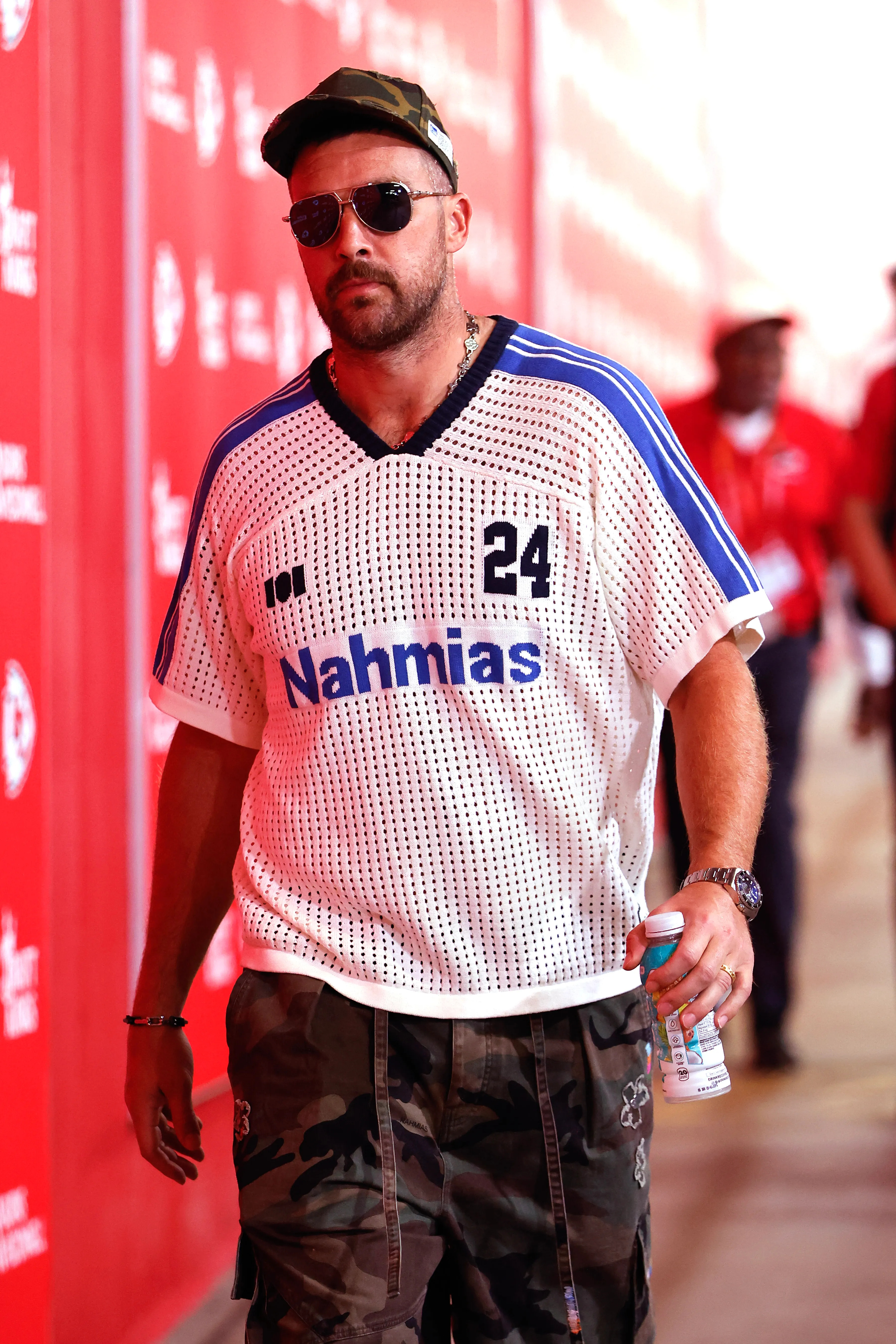 Travis Kelce arriving at Arrowhead Stadium.