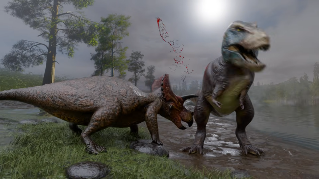T. Rex speared by triceratops.