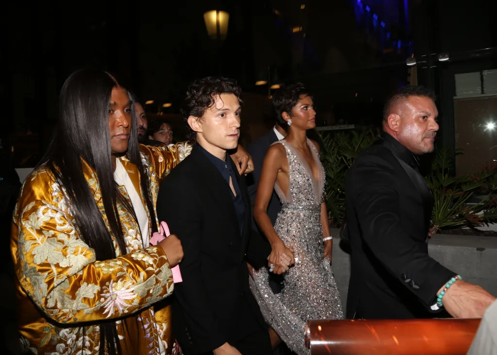 Tom Holland and Zendaya outside Chateau Marmont with Law Roach.