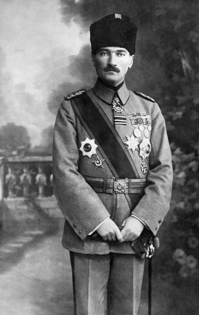 Turkish general and statesman Mustafa Kemal Atatürk in military uniform.