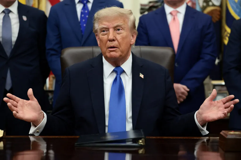 President Trump speaks during a meeting with travel executives on Sept. 2, 2026, in the Oval Office at the White House in Washington, DC.