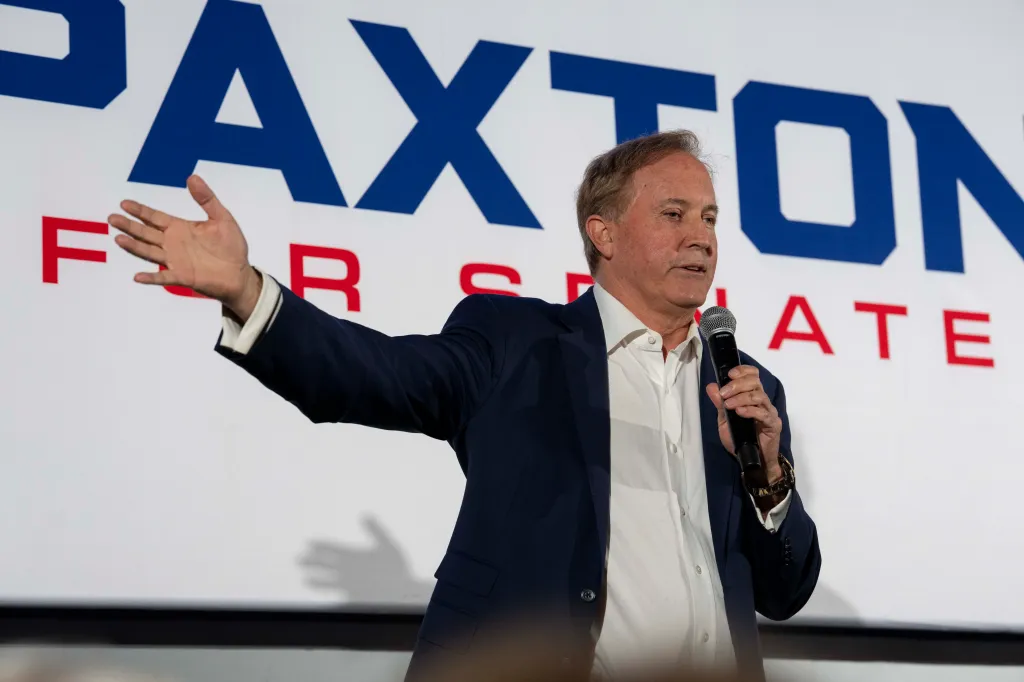 U.S. Senate candidate Ken Paxton speaking at a campaign event in San Antonio.