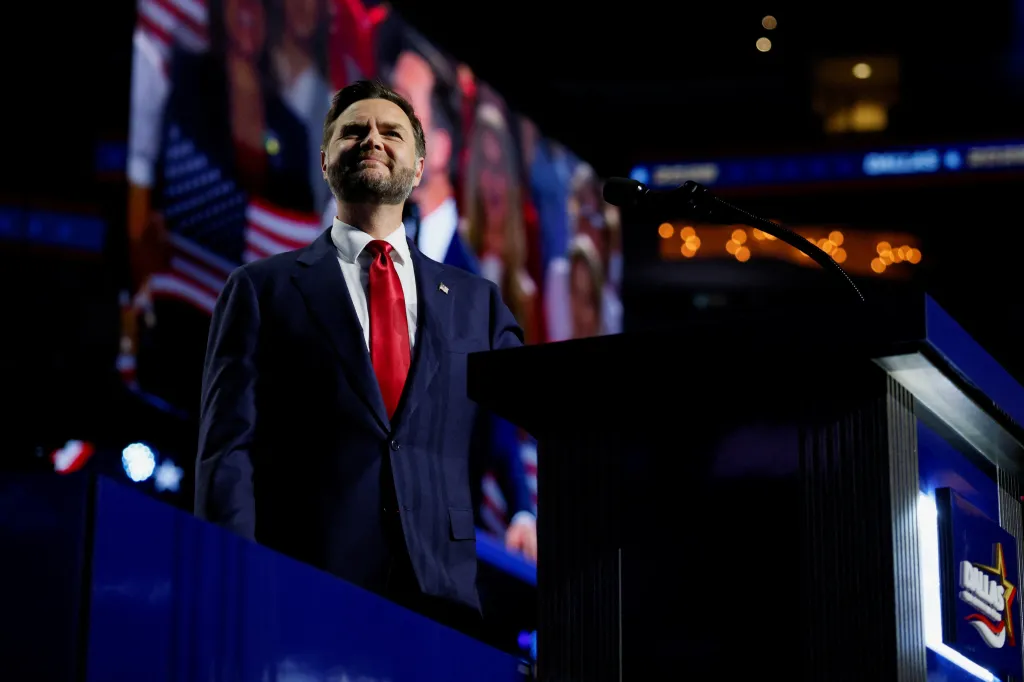 U.S. Vice President JD Vance speaks at the Republican National Midterm Convention in Dallas, Texas.
