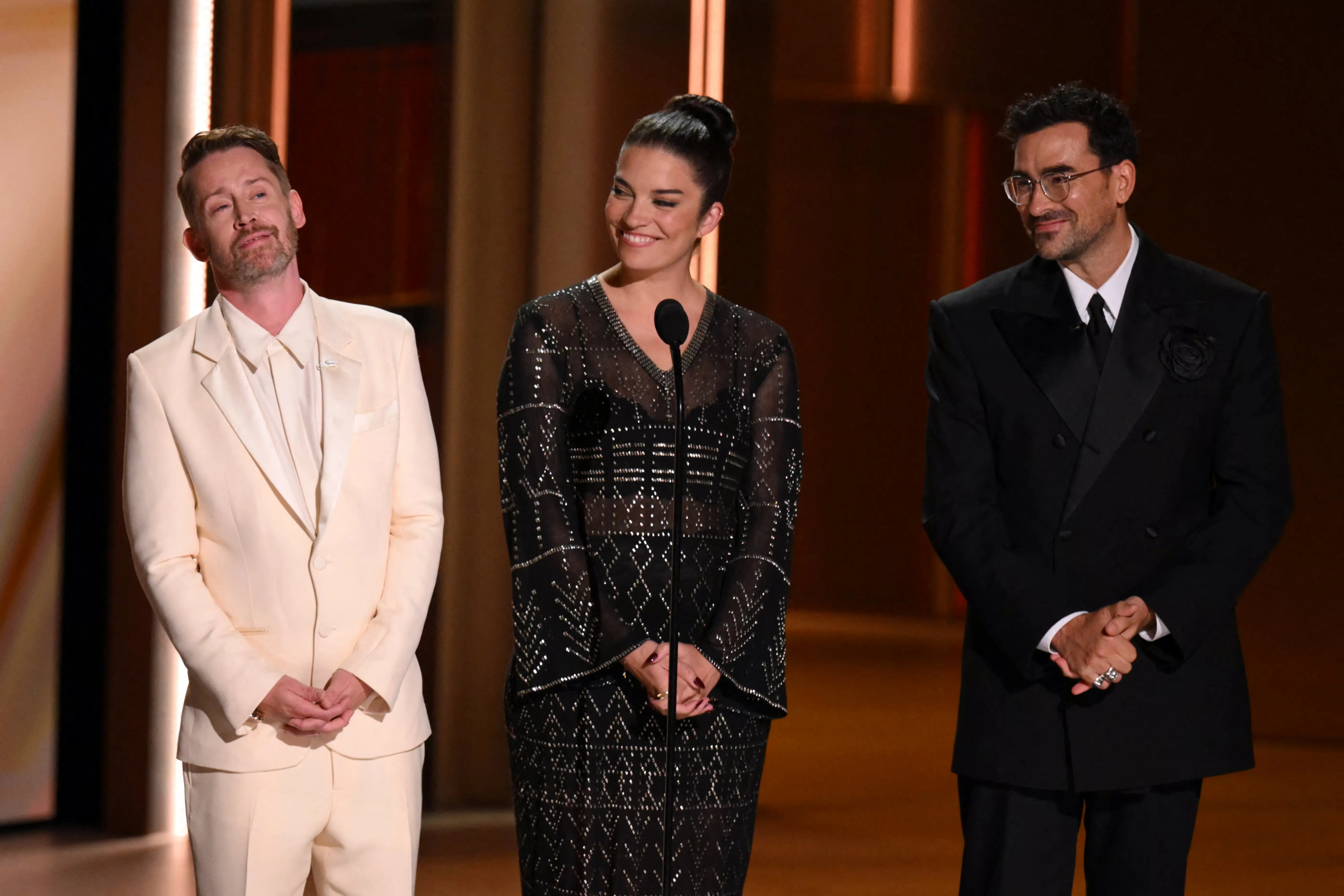 Macaulay Culkin, Annie Murphy, and Dan Levy.