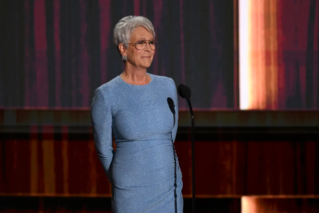 Jamie Lee Curtis speaks at the 78th Primetime Emmy Awards.