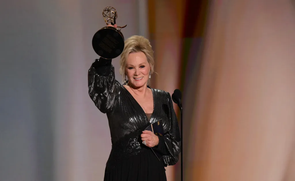 Jean Smart accepting the award for Outstanding Lead Actress in a Comedy Series at the Emmy Awards.