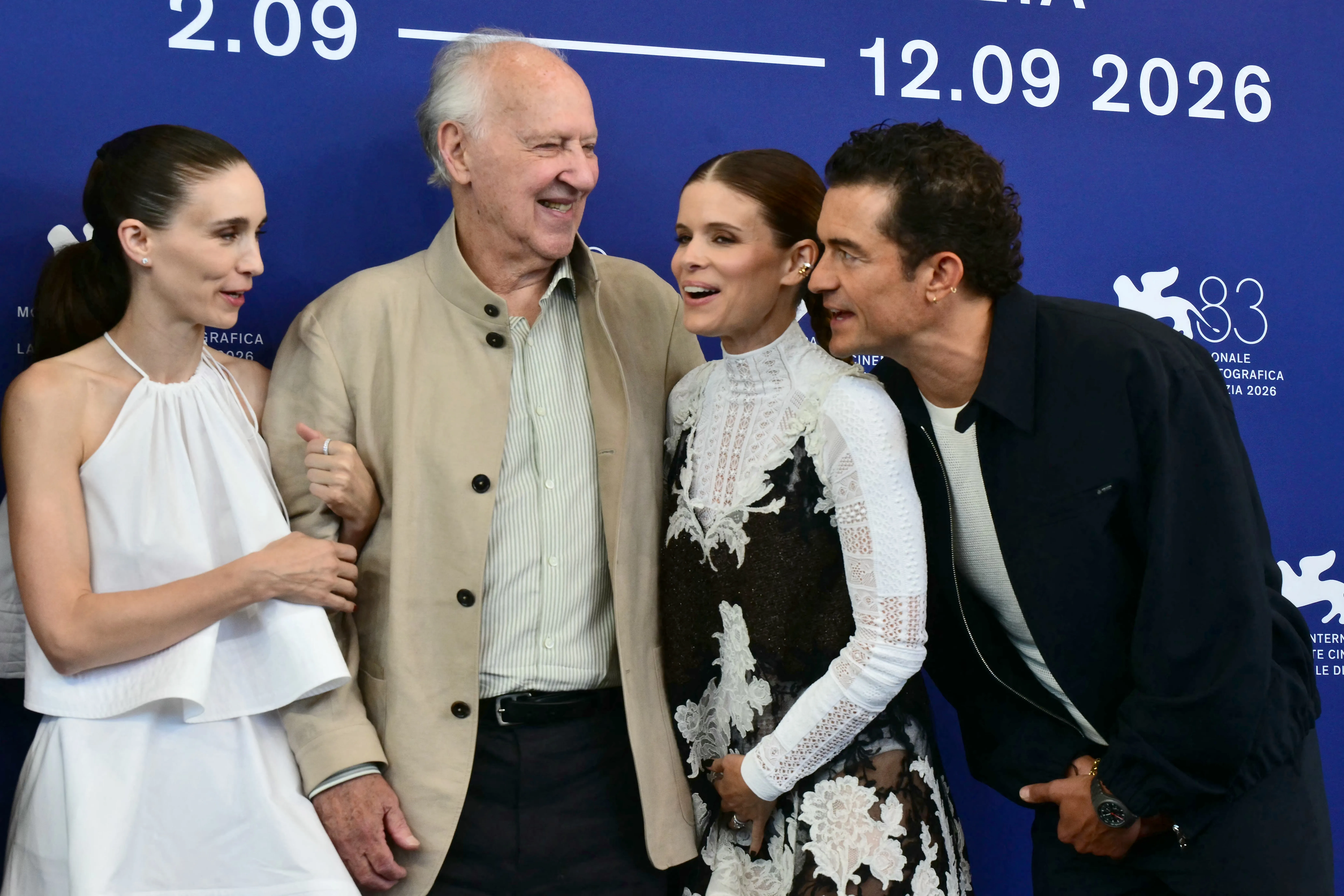 Rooney Mara, Werner Herzog, Kate Mara, and Orlando Bloom at the 83rd International Venice Film Festival photocall for 