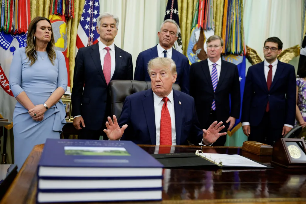 US President Donald J. Trump makes an announcement on healthcare in the Oval Office.
