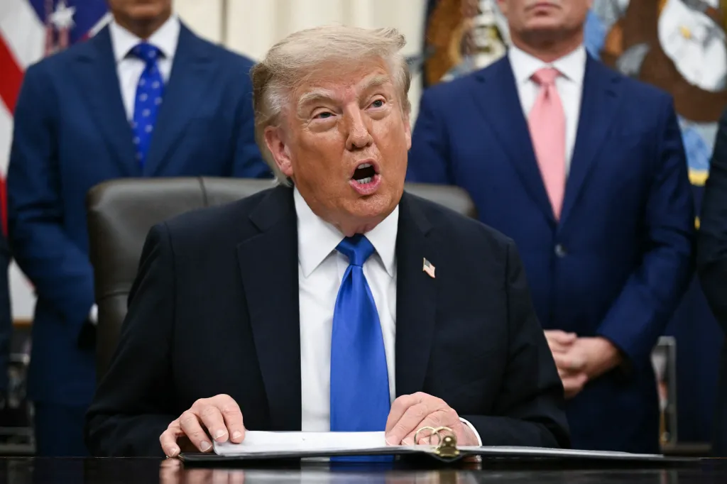 President Donald Trump speaking in the Oval Office.