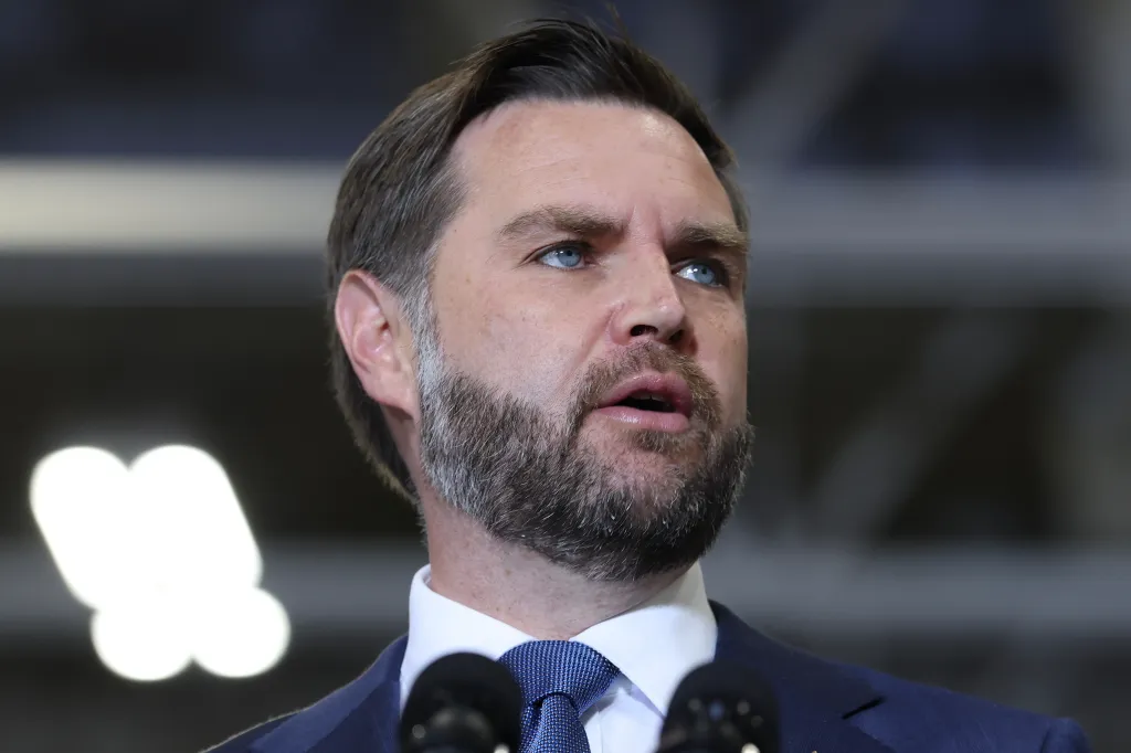 Vice President JD Vance speaking at a Republican National Committee Midterm Rally.