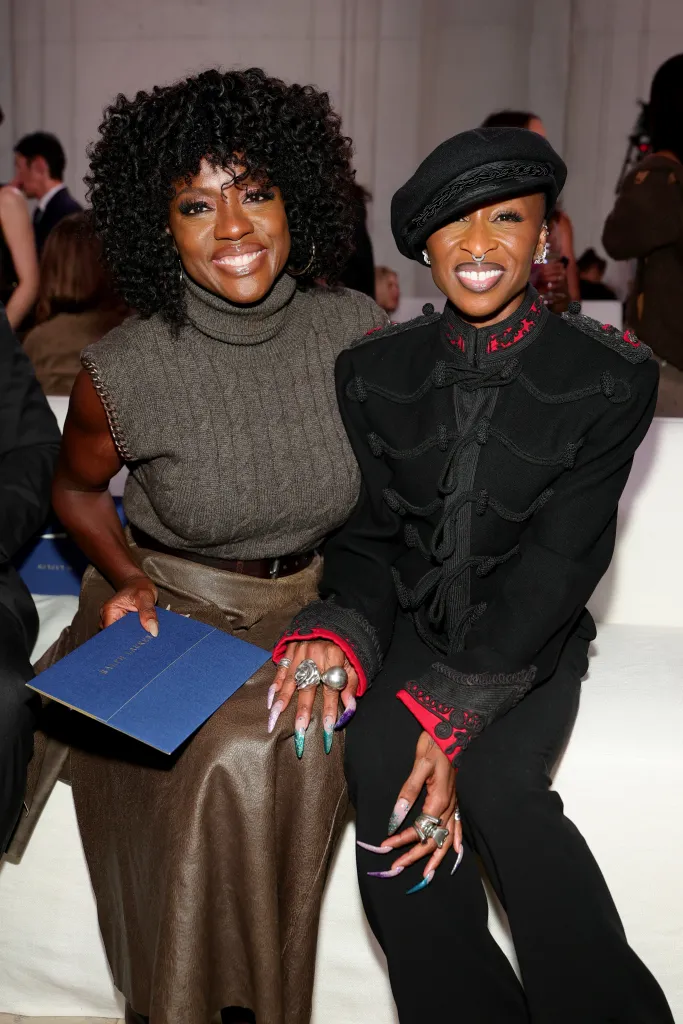 Viola Davis and Cynthia Erivo posing at the Ralph Lauren fashion show.