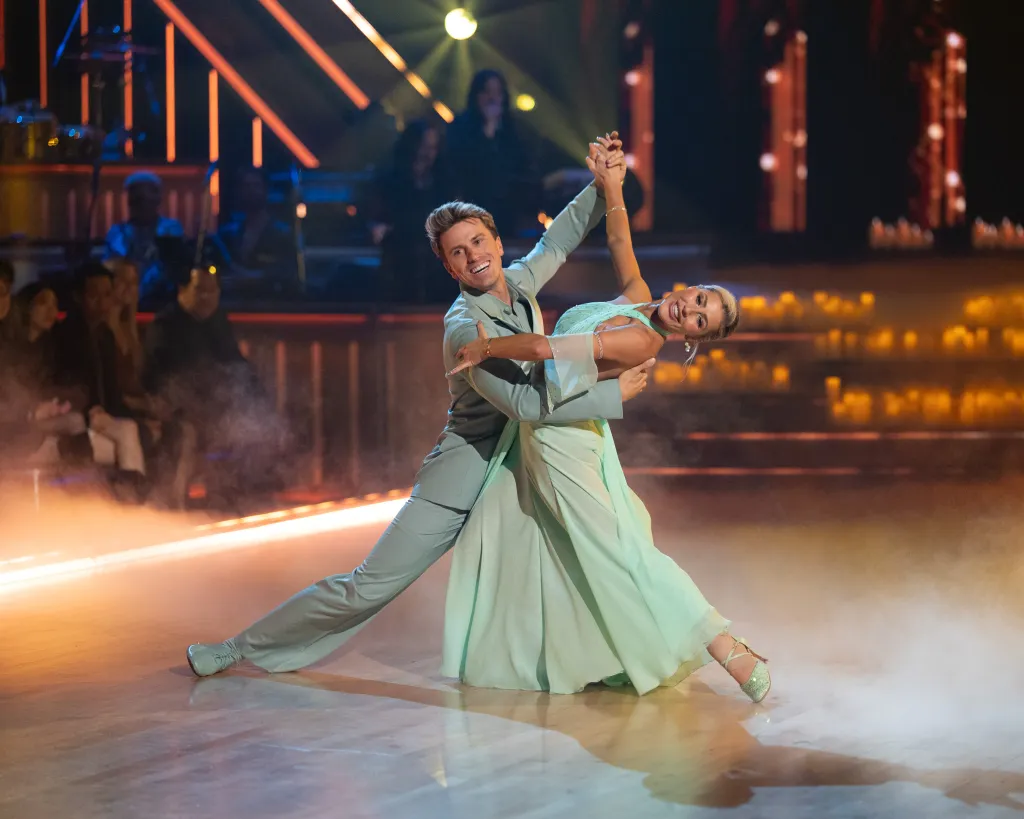Jackson Olson and Emma Slater dancing on stage.