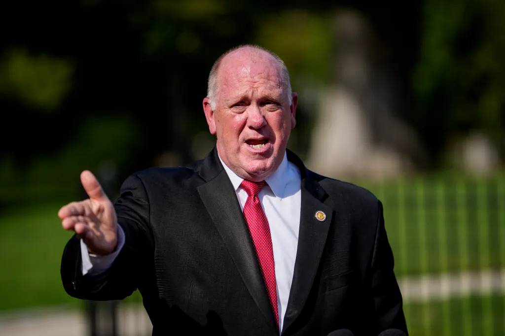 White House Border Czar Tom Homan speaks to members of the media on the North Lawn of the White House on Sept. 8, 2026, in Washington, DC.
