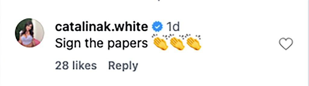 A comment from catalinak.white on Instagram reads, 