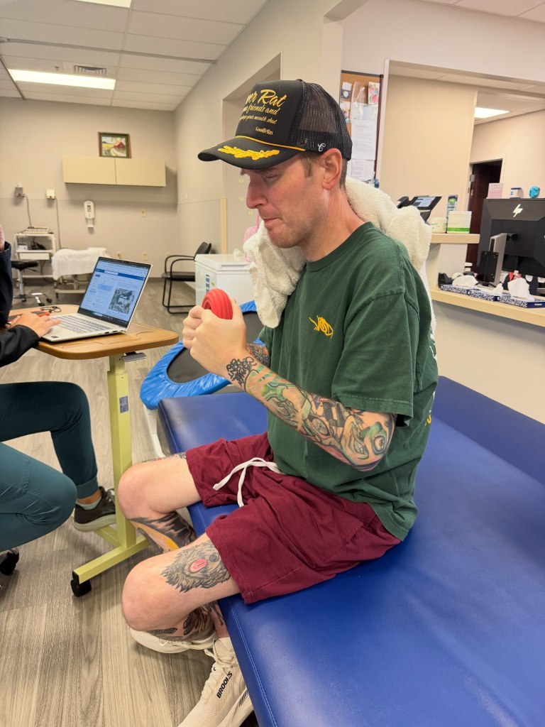 Chad Gilbert of New Found Glory exercising during cancer treatment.