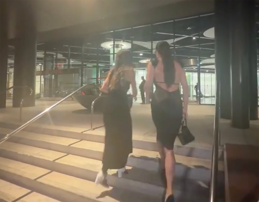 Shailene Woodley and a friend climbing stairs at night.