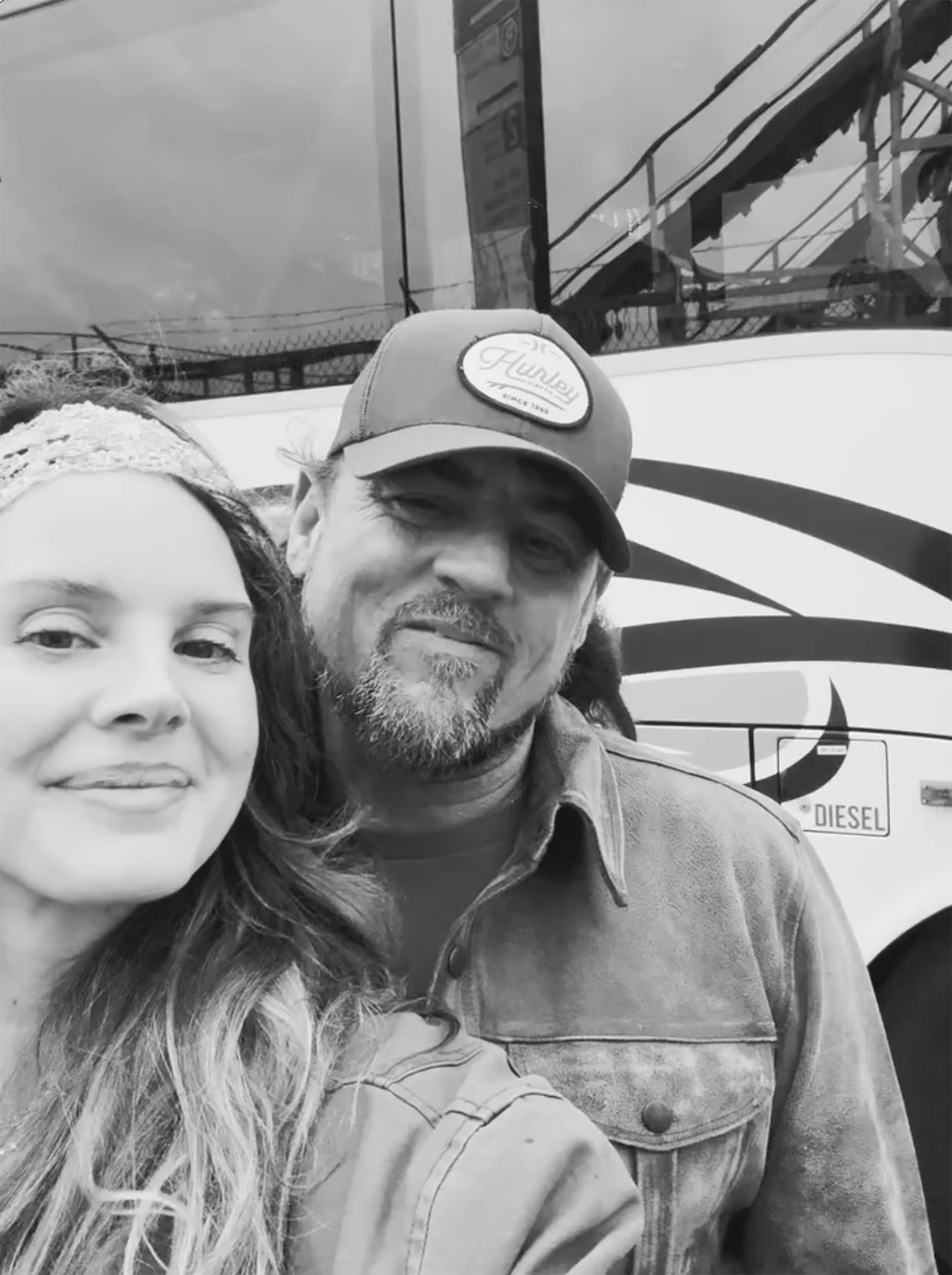 Black and white selfie of Lana Del Rey and Jeremy Dufrene.