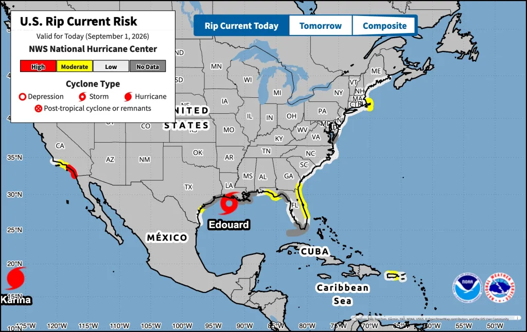 Tropical Storm Edouard is set to hit Texas on Tuesday, bringing up to 9 inches of rain, as Tropical Storm Lowell moves toward Hawaii.