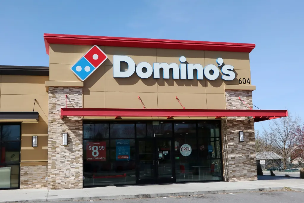 Exterior of a Domino's Pizza restaurant.