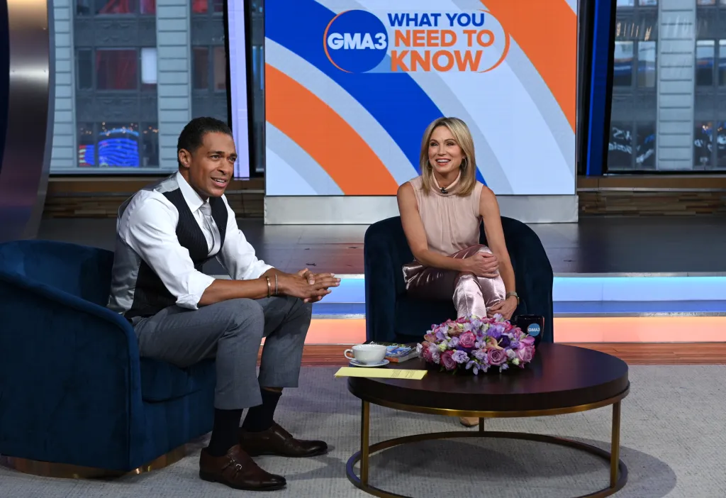 TJ Holmes and Amy Robach on the set of GMA3: What You Need to Know.