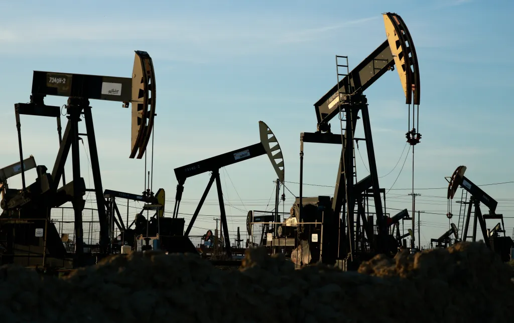 Pumpjacks operate in the Belridge oil field near McKittrick, California.