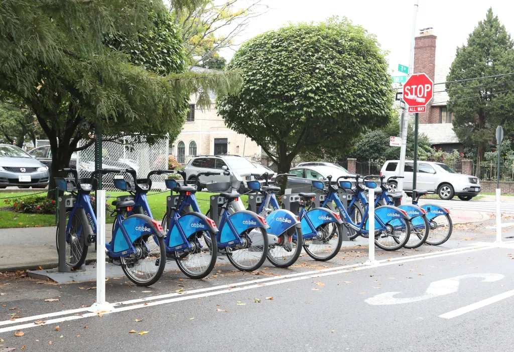 A Citi Bike station sits at 71st Avenue and 110th Street in Forest Hills, Queens, New York, on Saturday, Aug. 15, 2026.