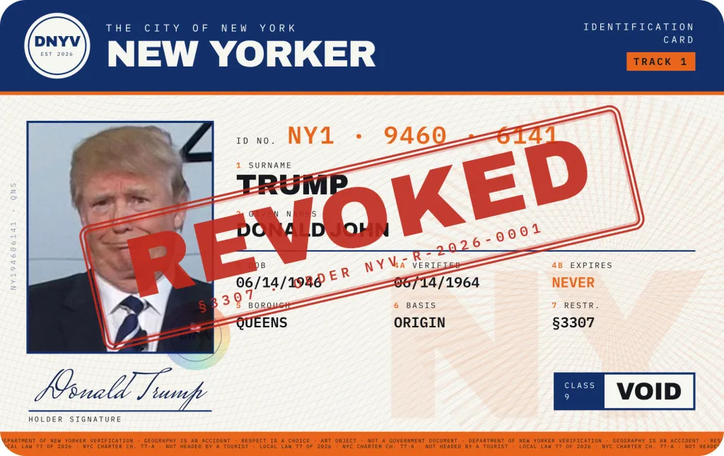 Donald Trump revoked New Yorker verification certificate.