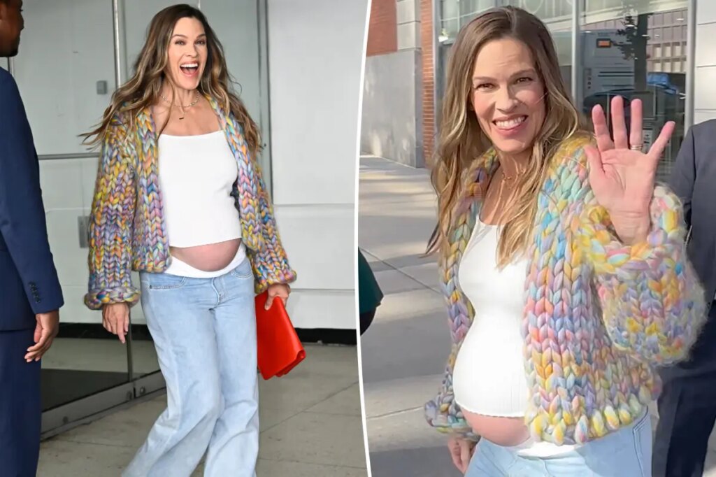 Hilary Swank, 52, debuts bare baby bump after announcing third pregnancy