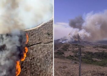 Wildfire races through SoCal as structures threatened by wind-fueled blaze
