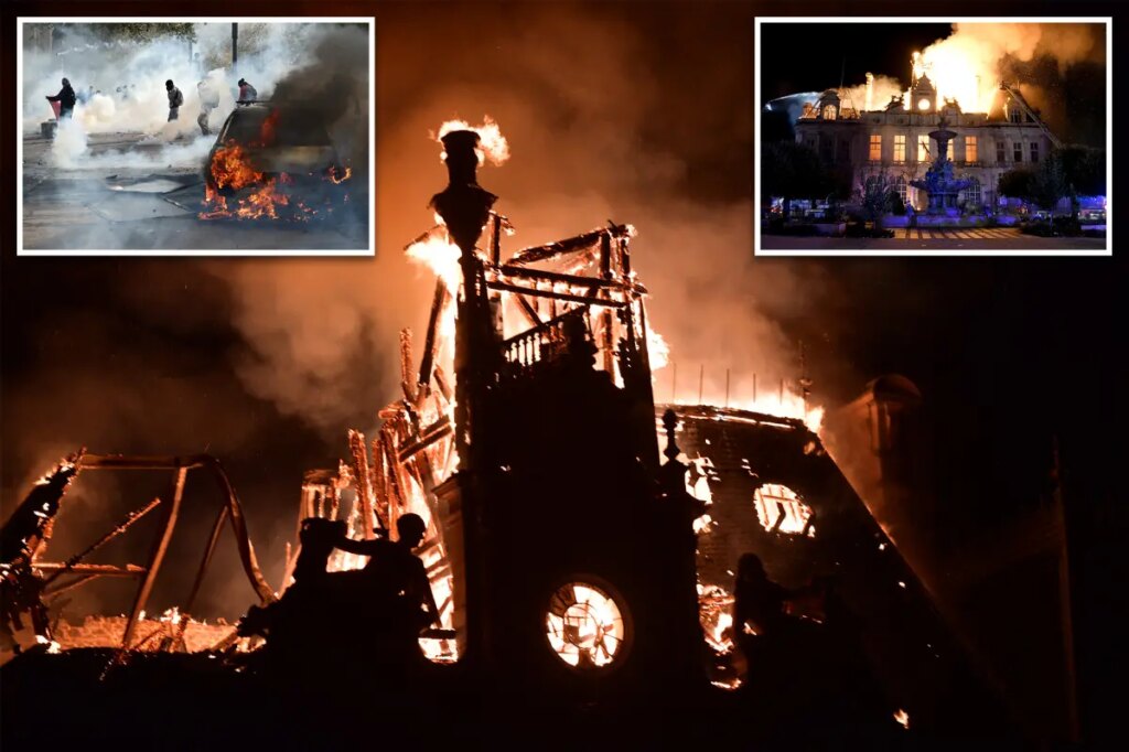 French rioters set fire to historic Limoges Town Hall as far-left demonstrations spiral out of control