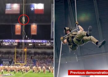 Air Force commando crashes to ground while rappelling from 170-foot ceiling at UTSA game
