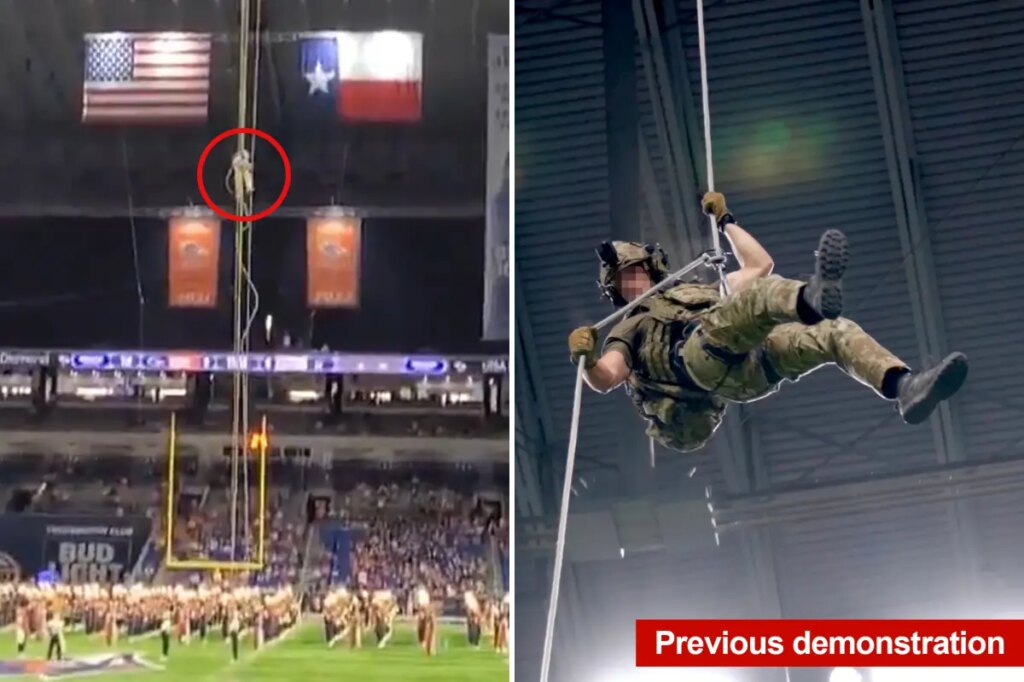 Air Force commando crashes to ground while rappelling from 170-foot ceiling at UTSA game