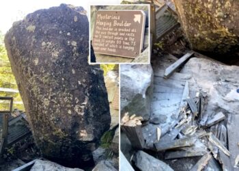 Historic 80-ton boulder comes crashing down after more than a century at New Hampshire attraction