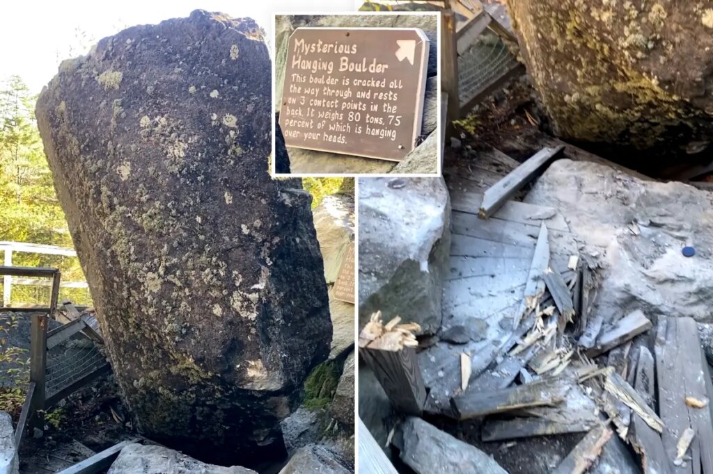 Historic 80-ton boulder comes crashing down after more than a century at New Hampshire attraction
