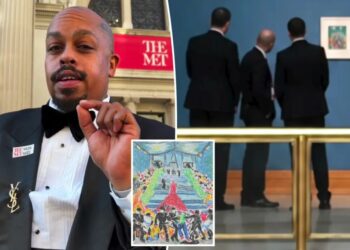 Artist David Sabastian pranks Met Museum by illegally hanging art piece slamming the Met Gala