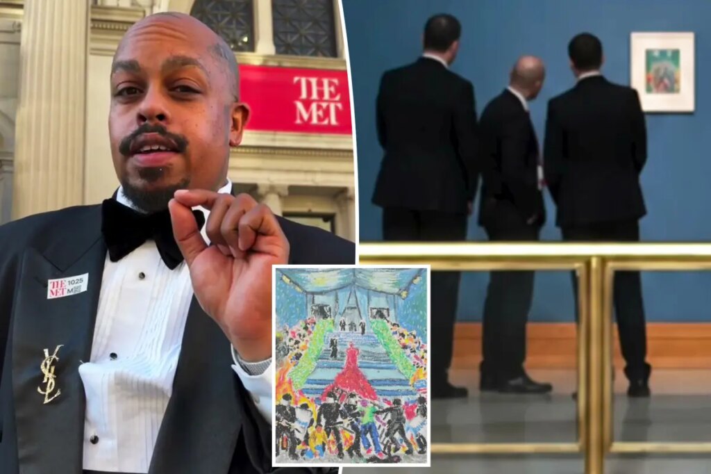 Artist David Sabastian pranks Met Museum by illegally hanging art piece slamming the Met Gala