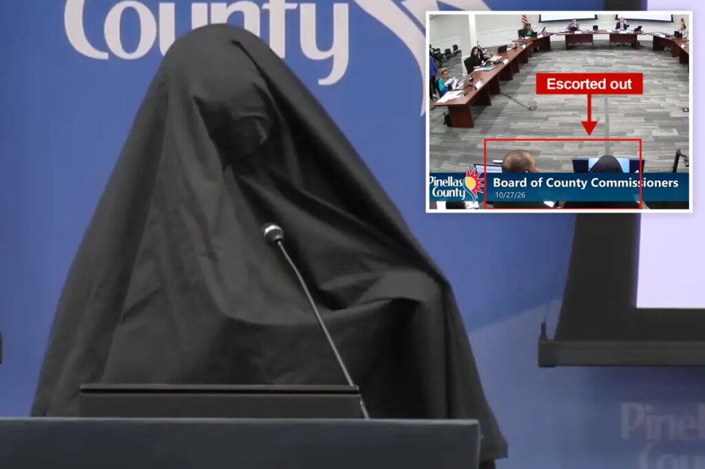Woman wearing burka escorted out of Florida county meeting after playing call to prayer recording