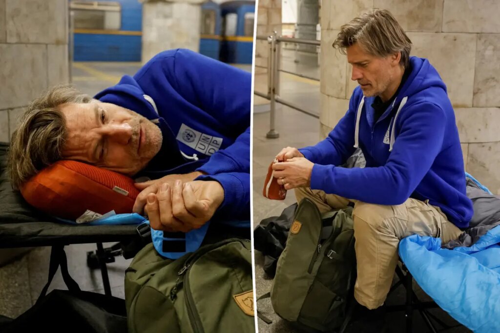 ‘Game of Thrones’ star Nikolaj Coster-Waldau pictured hiding in Ukraine metro station amid Russian air raid threat