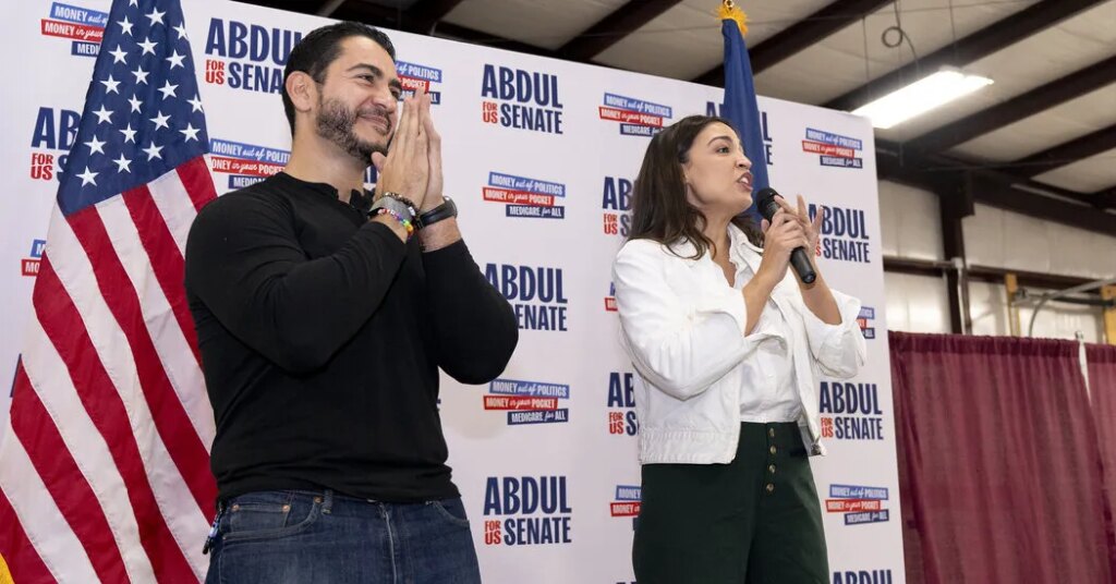 Ocasio-Cortez and El-Sayed on the Trail: A Barn, a Bus and a Clash With Vance
