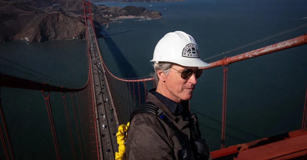 Newsom, Eager for a Higher Perch, Climbs the Golden Gate Bridge