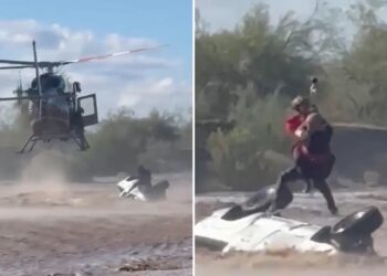 Arizona sheriff’s helicopter crew rescues man stranded atop overturned truck in rapidly rising floodwaters