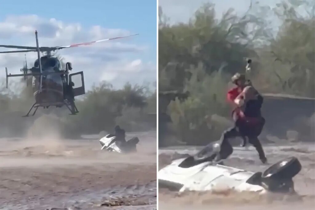 Arizona sheriff’s helicopter crew rescues man stranded atop overturned truck in rapidly rising floodwaters