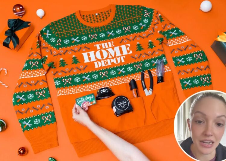 Home Depot released its first holiday sweater, complete with tool belt — and it’s already sold out