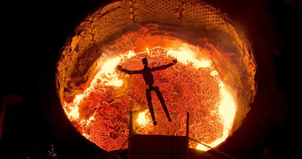 Horde of Obsolete Humanoid Robots Made to Hurl Themselves Into Vat of Liquid Steel for Total Obliteration