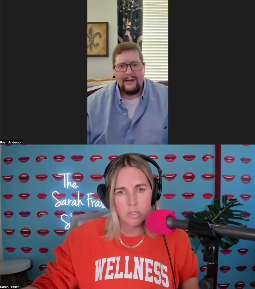 Collage of Ryan Anderson and Sarah Fraser during a video call.