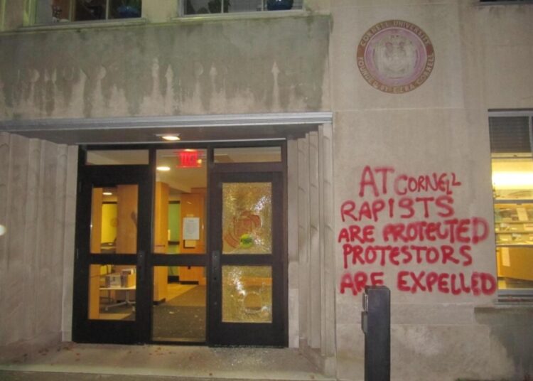 Cornell University protests escalate with spray paint and broken glass