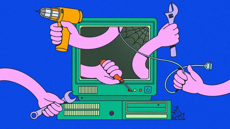 An old computer being repaired.
